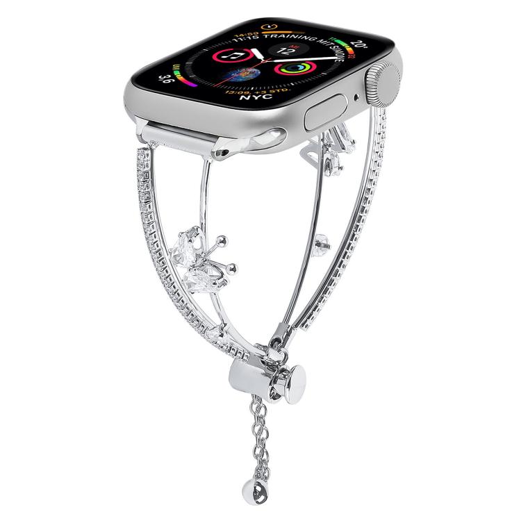 For Apple Watch 42mm / 41mm / 40mm / 38mm Copper-Inlaid Butterfly Zircon Bracelet Watch Band(Siver) by bashfashion