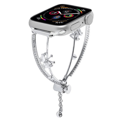 For Apple Watch 42mm / 41mm / 40mm / 38mm Copper-Inlaid Butterfly Zircon Bracelet Watch Band(Siver) by bashfashion