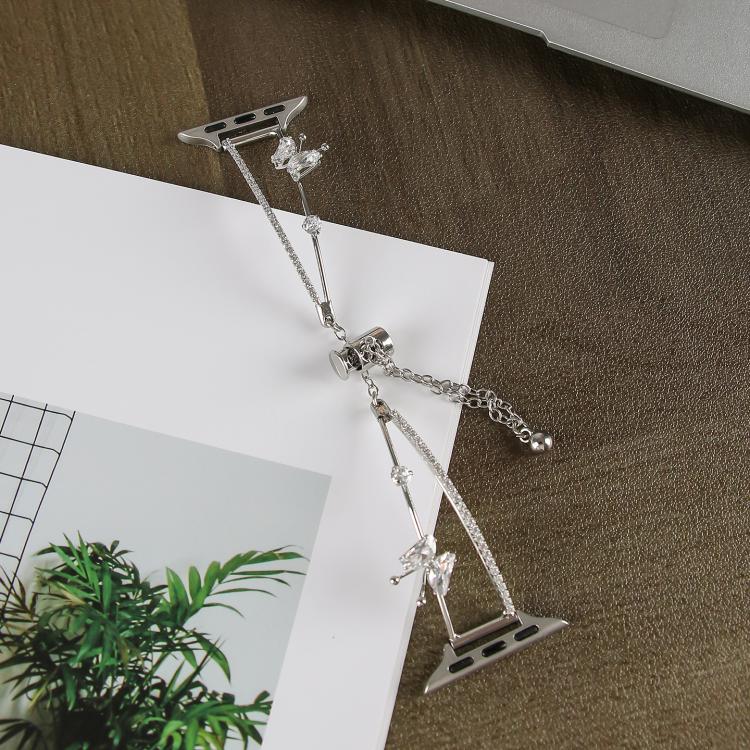 For Apple Watch 42mm / 41mm / 40mm / 38mm Copper-Inlaid Butterfly Zircon Bracelet Watch Band(Siver) by bashfashion