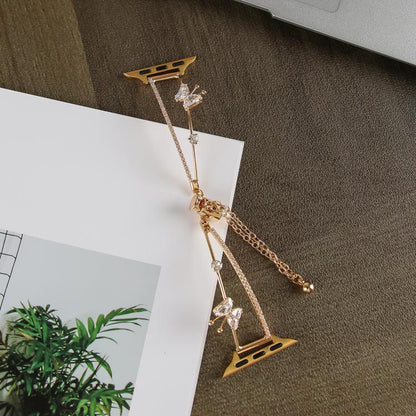 For Apple Watch 42mm / 41mm / 40mm / 38mm Copper-Inlaid Butterfly Zircon Bracelet Watch Band(Gold) by bashfashion