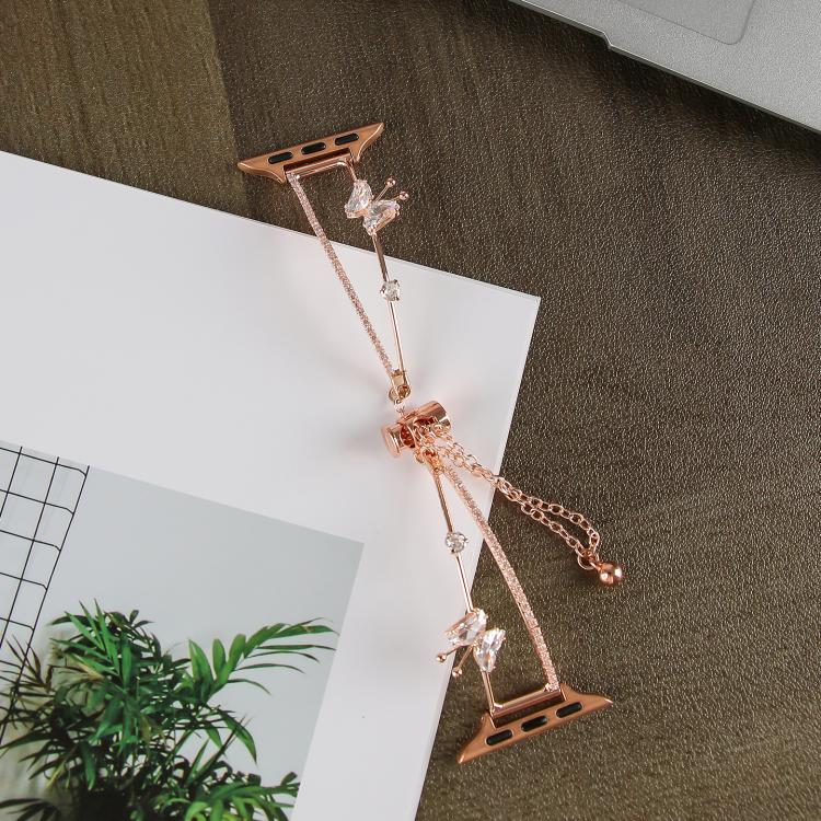 For Apple Watch 42mm / 41mm / 40mm / 38mm Copper-Inlaid Butterfly Zircon Bracelet Watch Band(Rose Gold) by bashfashion