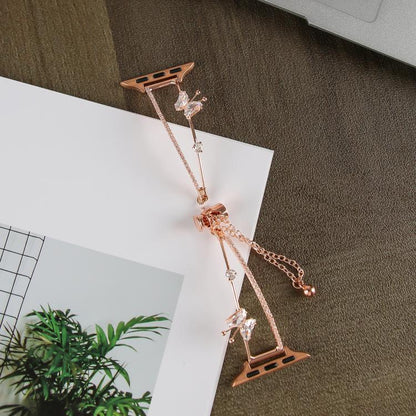 For Apple Watch 42mm / 41mm / 40mm / 38mm Copper-Inlaid Butterfly Zircon Bracelet Watch Band(Rose Gold) by bashfashion