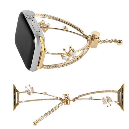 For Apple Watch 46mm / 49mm / 45mm / 44mm Copper-Inlaid Butterfly Zircon Bracelet Watch Band(Gold) by bashfashion