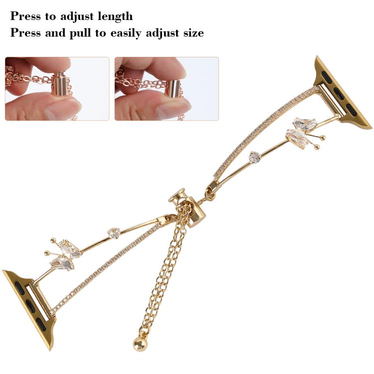 For Apple Watch 42mm / 41mm / 40mm / 38mm Copper-Inlaid Butterfly Zircon Bracelet Watch Band(Gold) by bashfashion