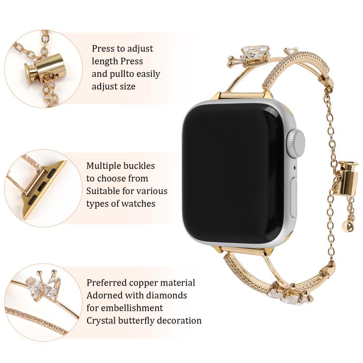 For Apple Watch 42mm / 41mm / 40mm / 38mm Copper-Inlaid Butterfly Zircon Bracelet Watch Band(Siver) by bashfashion