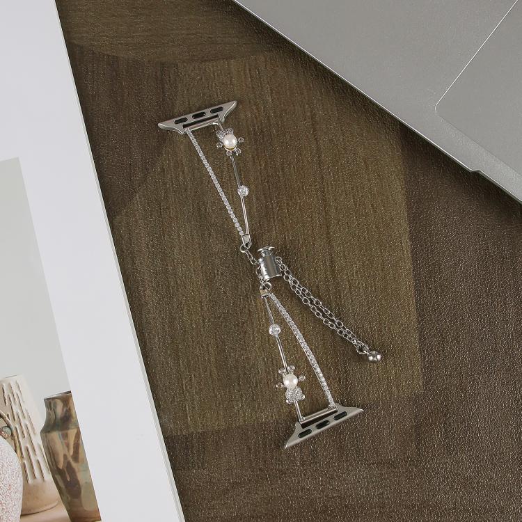 For Apple Watch 46mm / 49mm / 45mm / 44mm Copper-Inlaid Bear Zircon Bracelet Watch Band(Siver) by bashfashion