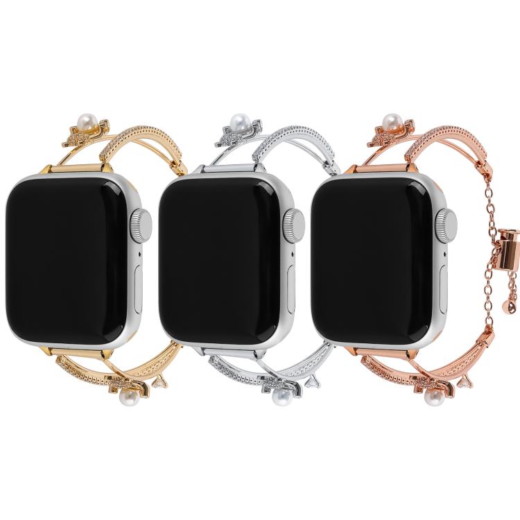 For Apple Watch 46mm / 49mm / 45mm / 44mm Copper-Inlaid Bear Zircon Bracelet Watch Band(Siver) by bashfashion