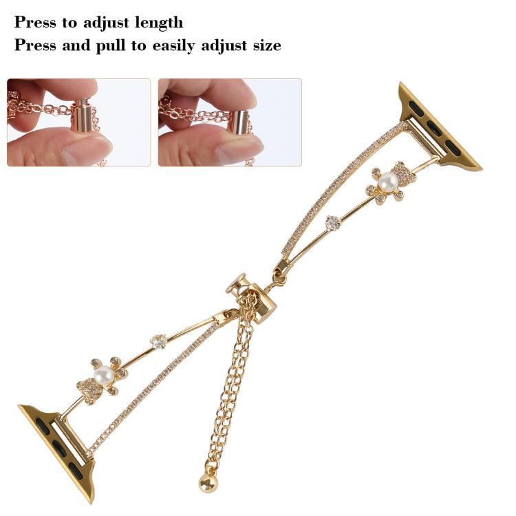 For Apple Watch 46mm / 49mm / 45mm / 44mm Copper-Inlaid Bear Zircon Bracelet Watch Band(Siver) by bashfashion