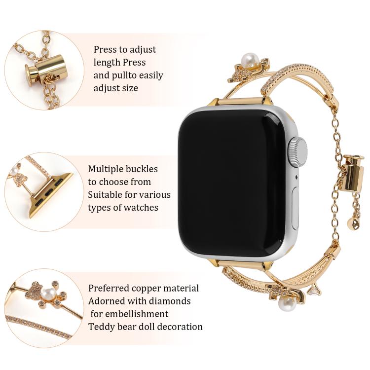 For Apple Watch 46mm / 49mm / 45mm / 44mm Copper-Inlaid Bear Zircon Bracelet Watch Band(Siver) by bashfashion