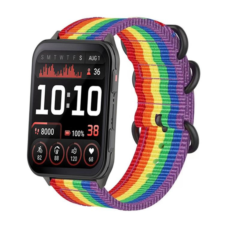 For Garmin Venu X1 Ring Buckle Nylon Canvas Watch Band(Rainbow) by bashfashion