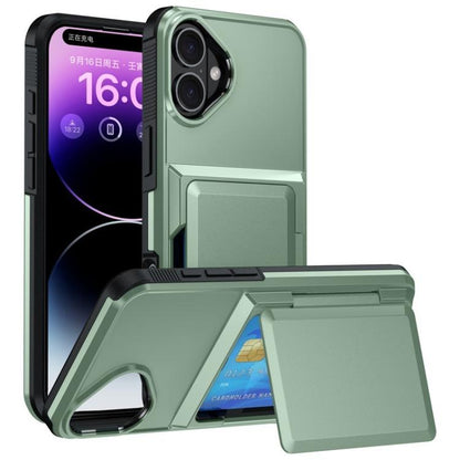For iPhone 16 Plus Kalebol Flip Card Wallet Holder Shockproof Phone Case(Army Green) by Kalebol