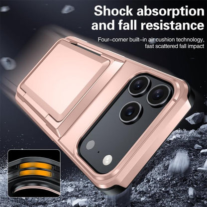 For iPhone 17 Pro Kalebol Flip Card Wallet Holder Shockproof Phone Case(Rose Gold) by Kalebol