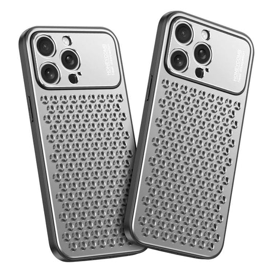 For iPhone 16 Pro Kalebol Metal Cooling Breathable Hollow Phone Case(Silver) by Kalebol
