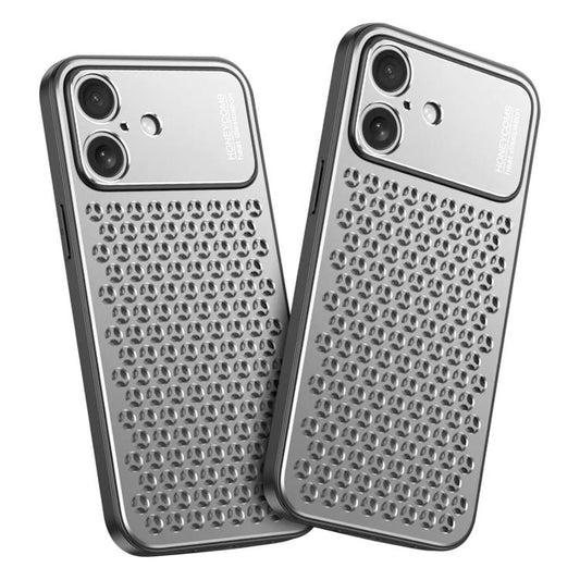 For iPhone 16 Plus Kalebol Metal Cooling Breathable Hollow Phone Case(Silver) by Kalebol
