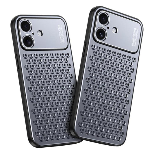 For iPhone 16 Kalebol Metal Cooling Breathable Hollow Phone Case(Gray) by Kalebol