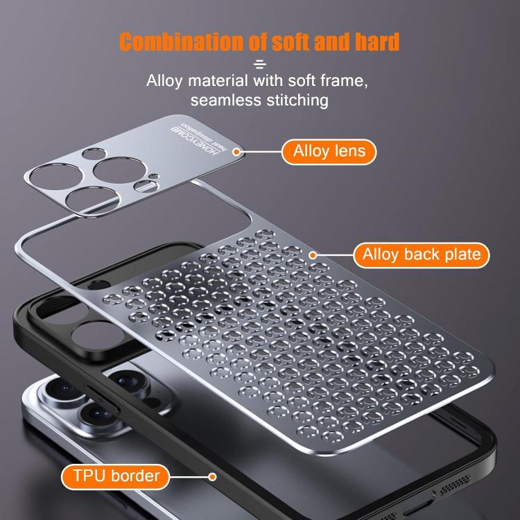 For iPhone 16 Kalebol Metal Cooling Breathable Hollow Phone Case(Gray) by Kalebol