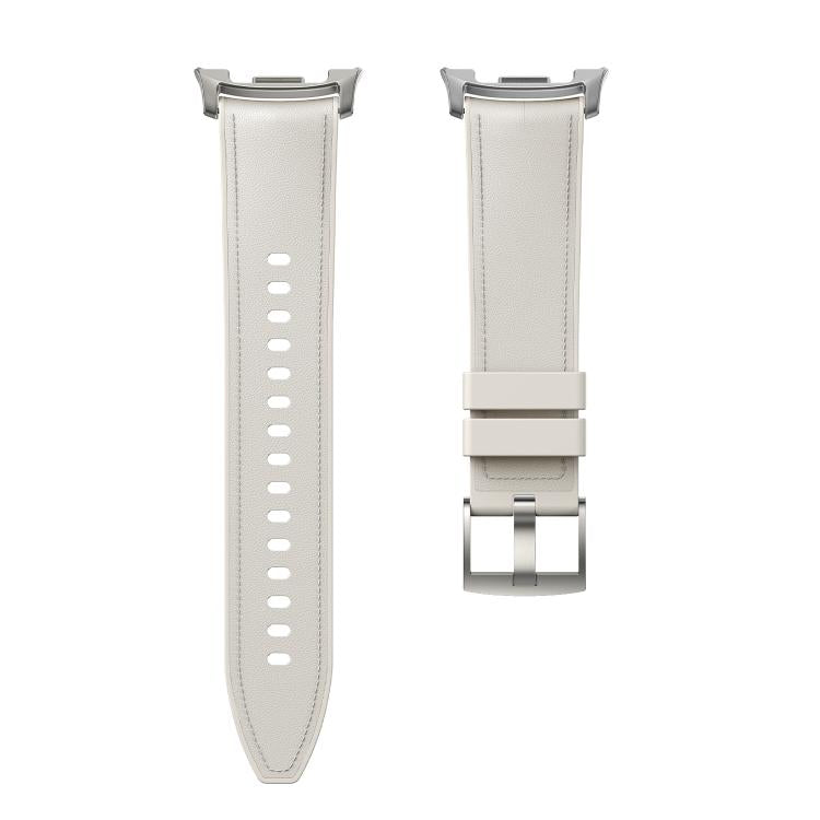 For Samsung Galaxy Watch8 / Watch8 Classic Metal Head Leather Skin Silicone Watch Band(White) by bashfashion