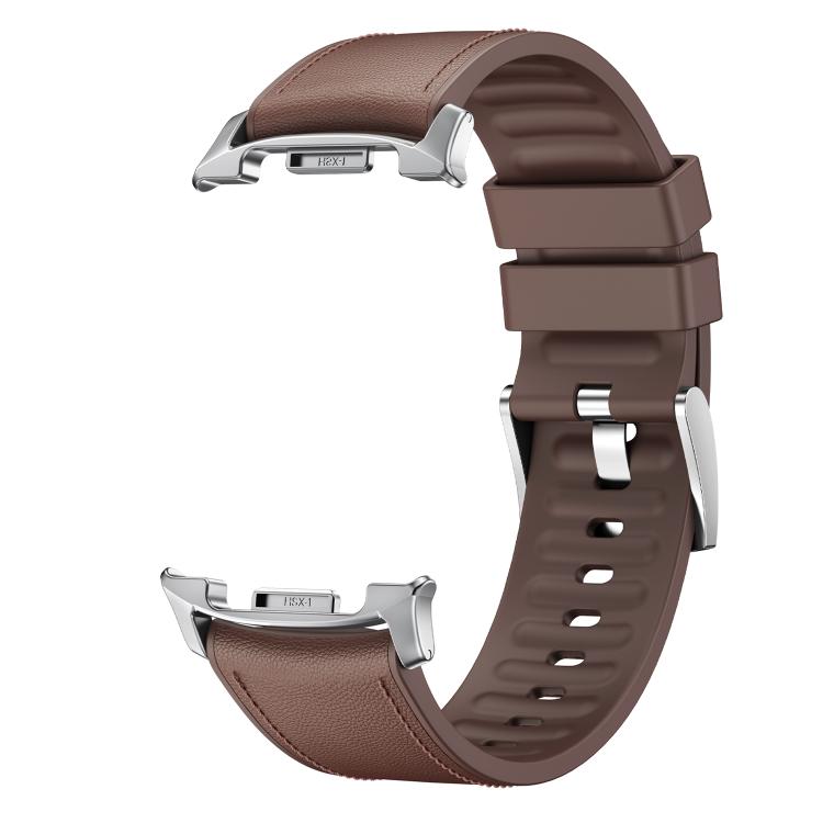 For Samsung Galaxy Watch8 / Watch8 Classic Metal Head Leather Skin Silicone Watch Band(Brown) by bashfashion