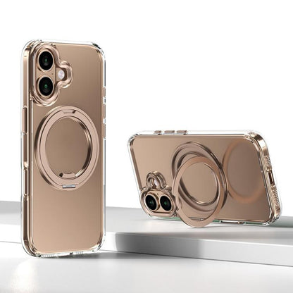 For iPhone 16 Kalebol Rotating Magnetic Holder MagSafe Phone Case(Transparent Gold) by Kalebol