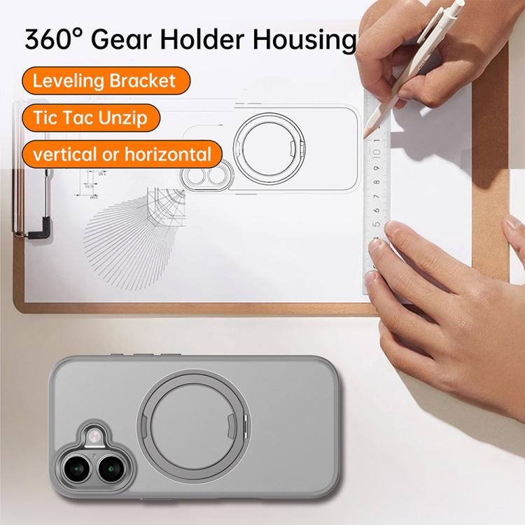 For iPhone 16 Kalebol Rotating Magnetic Holder MagSafe Phone Case(Transparent Gold) by Kalebol