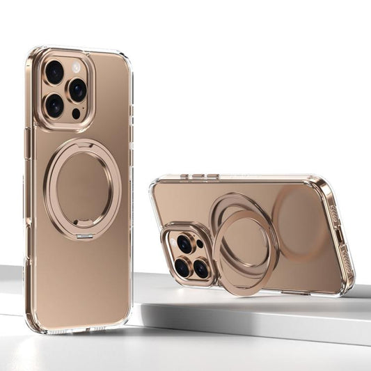 For iPhone 16 Pro Max Kalebol Rotating Magnetic Holder MagSafe Phone Case(Transparent Gold) by Kalebol