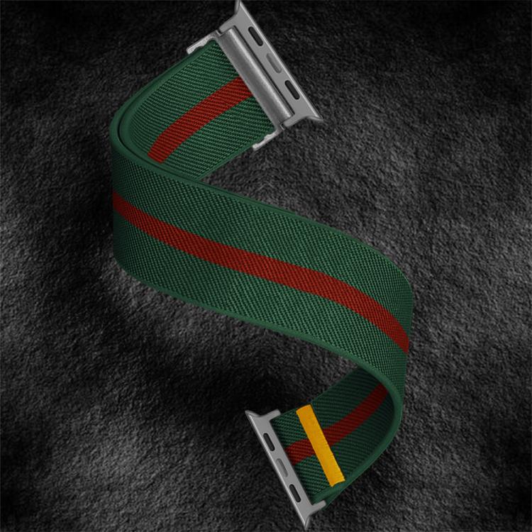 For Apple Watch 46mm / 49mm / 45mm / 44mm Adjustable Single Loop Elastic Nylon Watch Band(Green with Red) by bashfashion