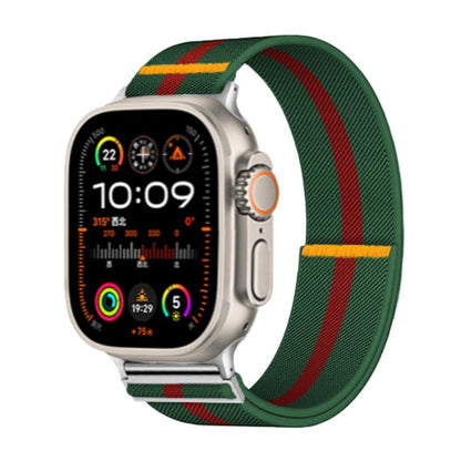 For Apple Watch 42mm / 41mm / 40mm / 38mm Adjustable Single Loop Elastic Nylon Watch Band(Green with Red) by bashfashion