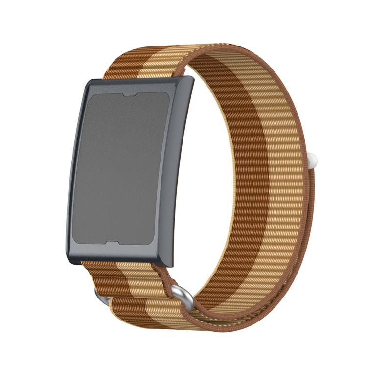 For Amazfit Helio Strap Metal Ring Two Sections Nylon Hook and Loop Fastener Watch Band(Brown) by bashfashion