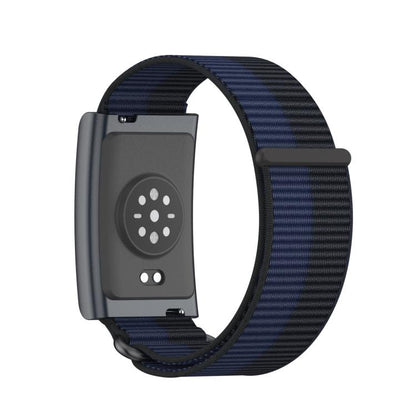 For Amazfit Helio Strap Metal Ring Two Sections Nylon Hook and Loop Fastener Watch Band(Deep Ocean Blue) by bashfashion