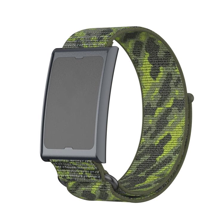 For Amazfit Helio Strap Metal Ring Two Sections Nylon Hook and Loop Fastener Watch Band(Camouflage Green) by bashfashion