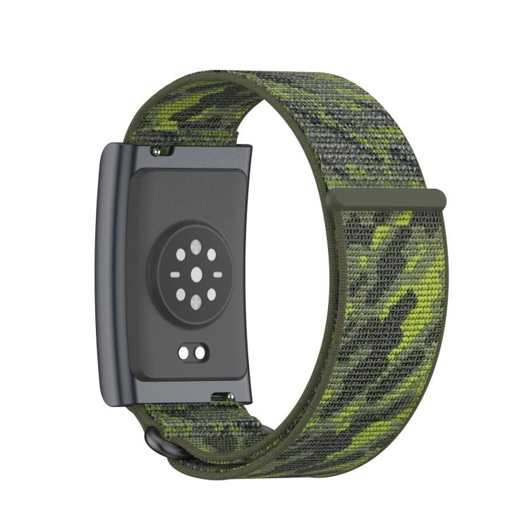 For Amazfit Helio Strap Metal Ring Two Sections Nylon Hook and Loop Fastener Watch Band(Camouflage Green) by bashfashion