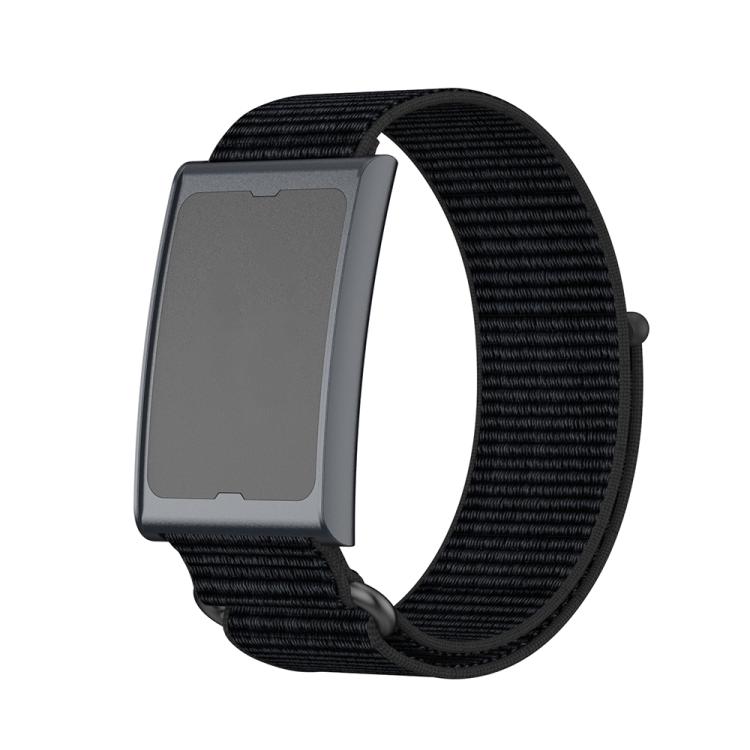 For Amazfit Helio Strap Metal Ring Two Sections Nylon Hook and Loop Fastener Watch Band(Deep Black) by bashfashion
