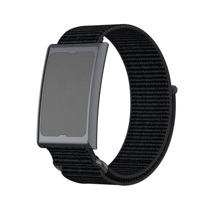 For Amazfit Helio Strap Metal Ring Two Sections Nylon Hook and Loop Fastener Watch Band(Deep Black) by bashfashion