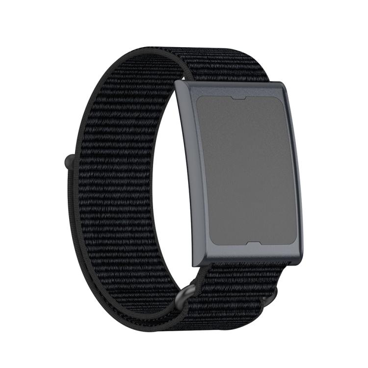 For Amazfit Helio Strap Metal Ring Two Sections Nylon Hook and Loop Fastener Watch Band(Deep Black) by bashfashion