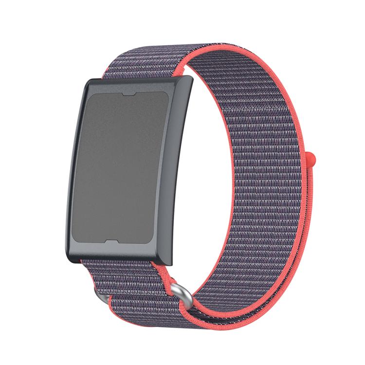 For Amazfit Helio Strap Metal Ring Two Sections Nylon Hook and Loop Fastener Watch Band(Glossy Pink) by bashfashion