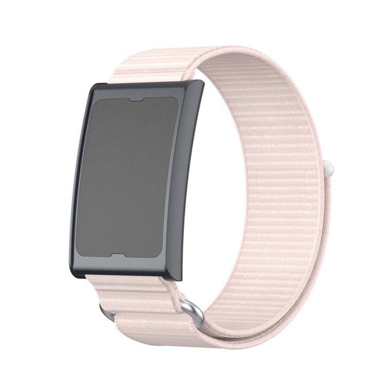 For Amazfit Helio Strap Metal Ring Two Sections Nylon Hook and Loop Fastener Watch Band(Pearl Pink) by bashfashion