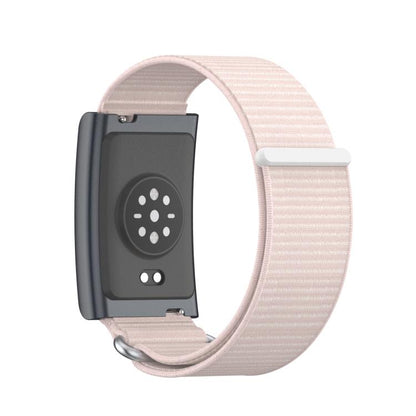 For Amazfit Helio Strap Metal Ring Two Sections Nylon Hook and Loop Fastener Watch Band(Pearl Pink) by bashfashion