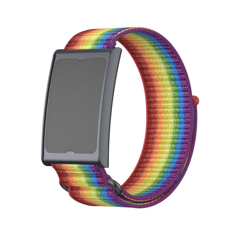 For Amazfit Helio Strap Metal Ring Two Sections Nylon Hook and Loop Fastener Watch Band(Rainbow) by bashfashion