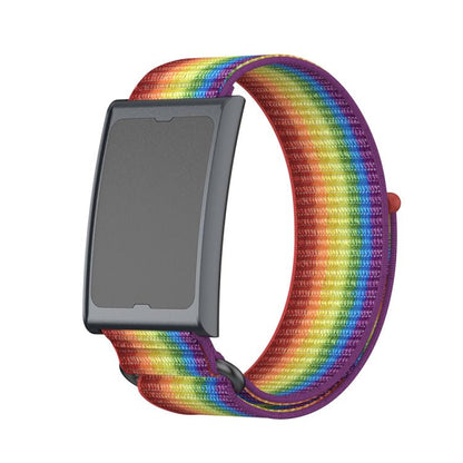 For Amazfit Helio Strap Metal Ring Two Sections Nylon Hook and Loop Fastener Watch Band(Rainbow) by bashfashion