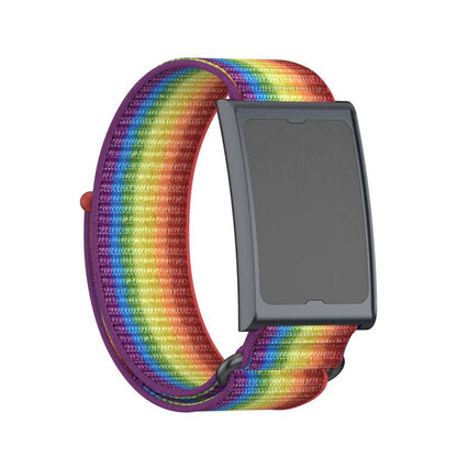 For Amazfit Helio Strap Metal Ring Two Sections Nylon Hook and Loop Fastener Watch Band(Rainbow) by bashfashion