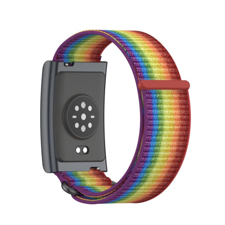 For Amazfit Helio Strap Metal Ring Two Sections Nylon Hook and Loop Fastener Watch Band(Rainbow) by bashfashion