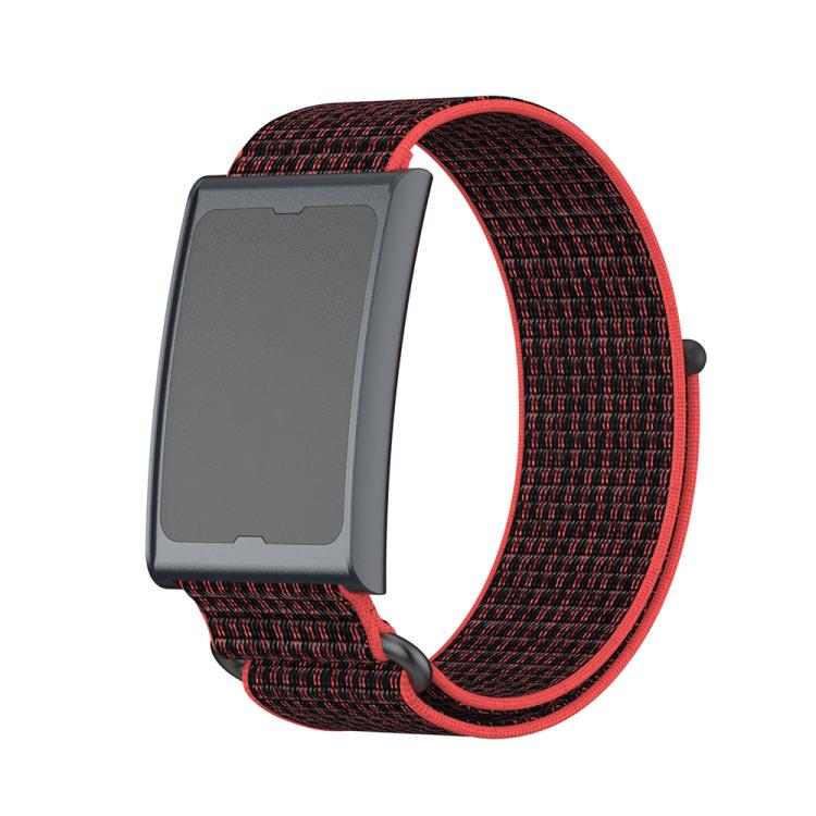 For Amazfit Helio Strap Metal Ring Two Sections Nylon Hook and Loop Fastener Watch Band(Red Black) by bashfashion