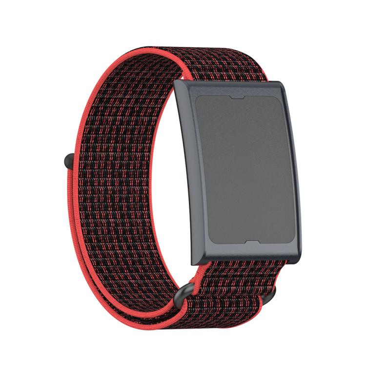 For Amazfit Helio Strap Metal Ring Two Sections Nylon Hook and Loop Fastener Watch Band(Red Black) by bashfashion