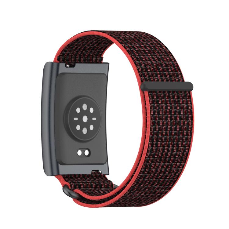 For Amazfit Helio Strap Metal Ring Two Sections Nylon Hook and Loop Fastener Watch Band(Red Black) by bashfashion