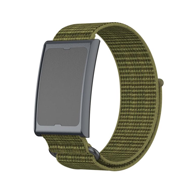 For Amazfit Helio Strap Metal Ring Two Sections Nylon Hook and Loop Fastener Watch Band(Olive Green) by bashfashion