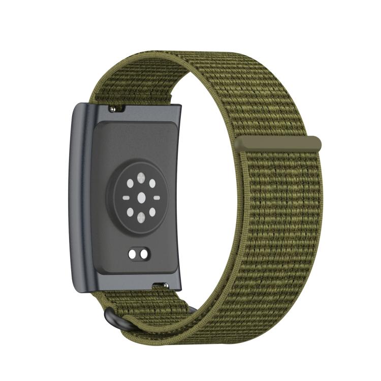 For Amazfit Helio Strap Metal Ring Two Sections Nylon Hook and Loop Fastener Watch Band(Olive Green) by bashfashion