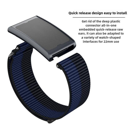 For Amazfit Helio Strap Metal Ring Two Sections Nylon Hook and Loop Fastener Watch Band(Deep Ocean Blue) by bashfashion