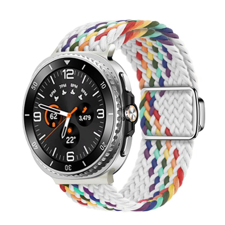 For Samsung Galaxy Watch8 / Watch8 Classic Magnetic Buckle Braided Nylon Watch Band(White Rainbow) by bashfashion