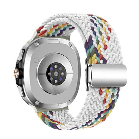 For Samsung Galaxy Watch8 / Watch8 Classic Magnetic Buckle Braided Nylon Watch Band(White Rainbow) by bashfashion