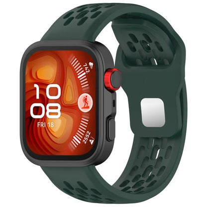 For Huawei Watch Fit4 / Fit4 Pro / Fit3 Mesh Silver Reverse Steel Buckle Silicone Watch Band(Dark Green) by bashfashion